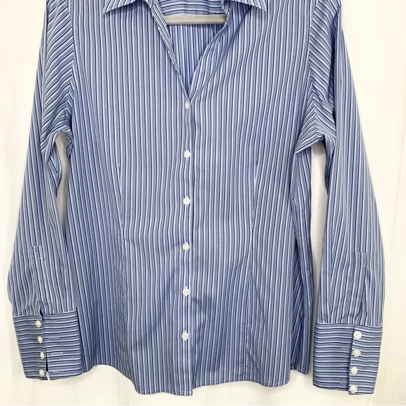 EDDIE BAUER Womens Blue Pinstriped Button Up Blouse Size L Excellent Condition! - Picture 7 of 7
